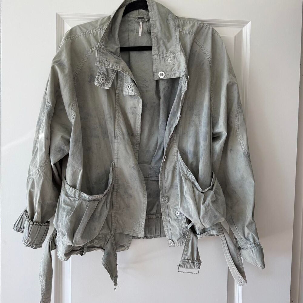 Free People Women's Green and Grey Marbled Tie Dye Light Weight Jacket